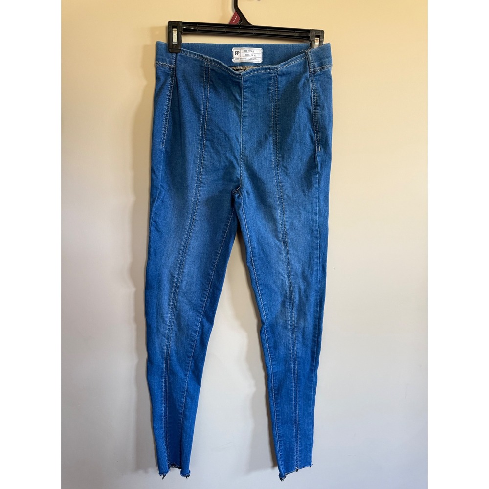 Free People Denim Jeans Leggings Womens‎ Size 26 Pull On Frayed Hem Blue